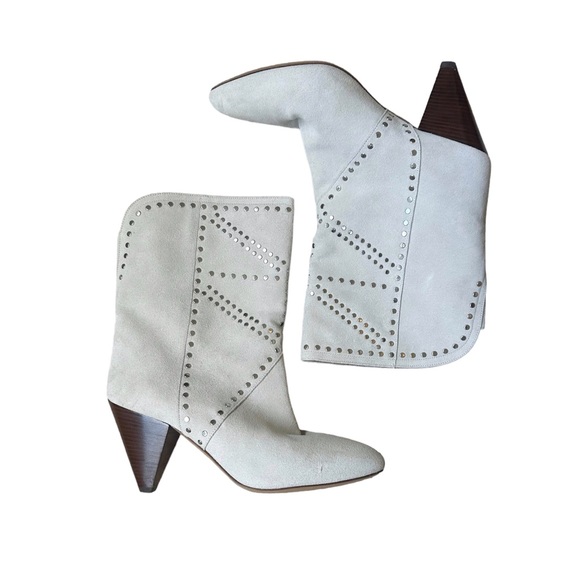 Isabel Marant Deezia Studded Suede Ankle Boots off-white 7 38 - Picture 5 of 11